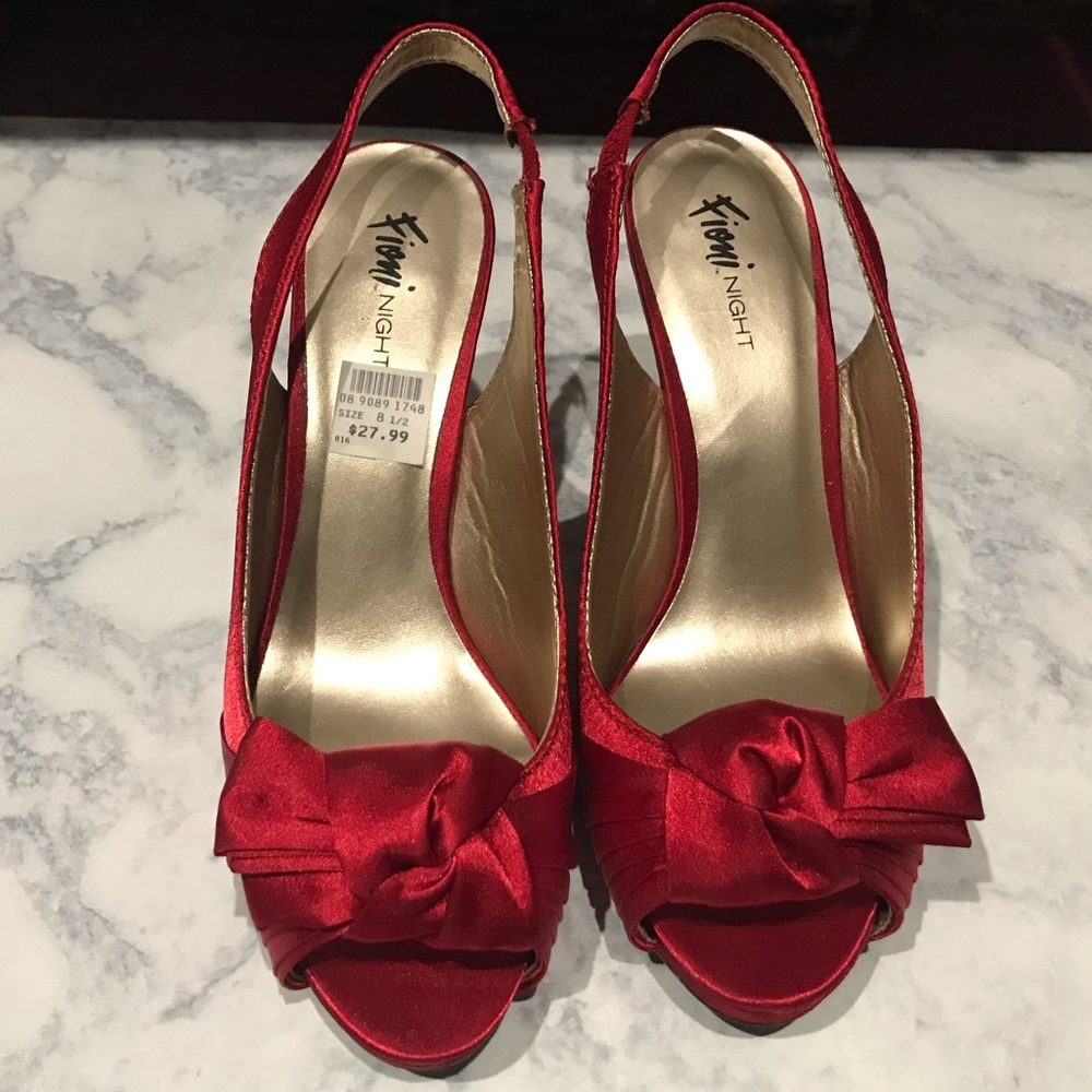 Red satin peep toe sling back size 8 1/2